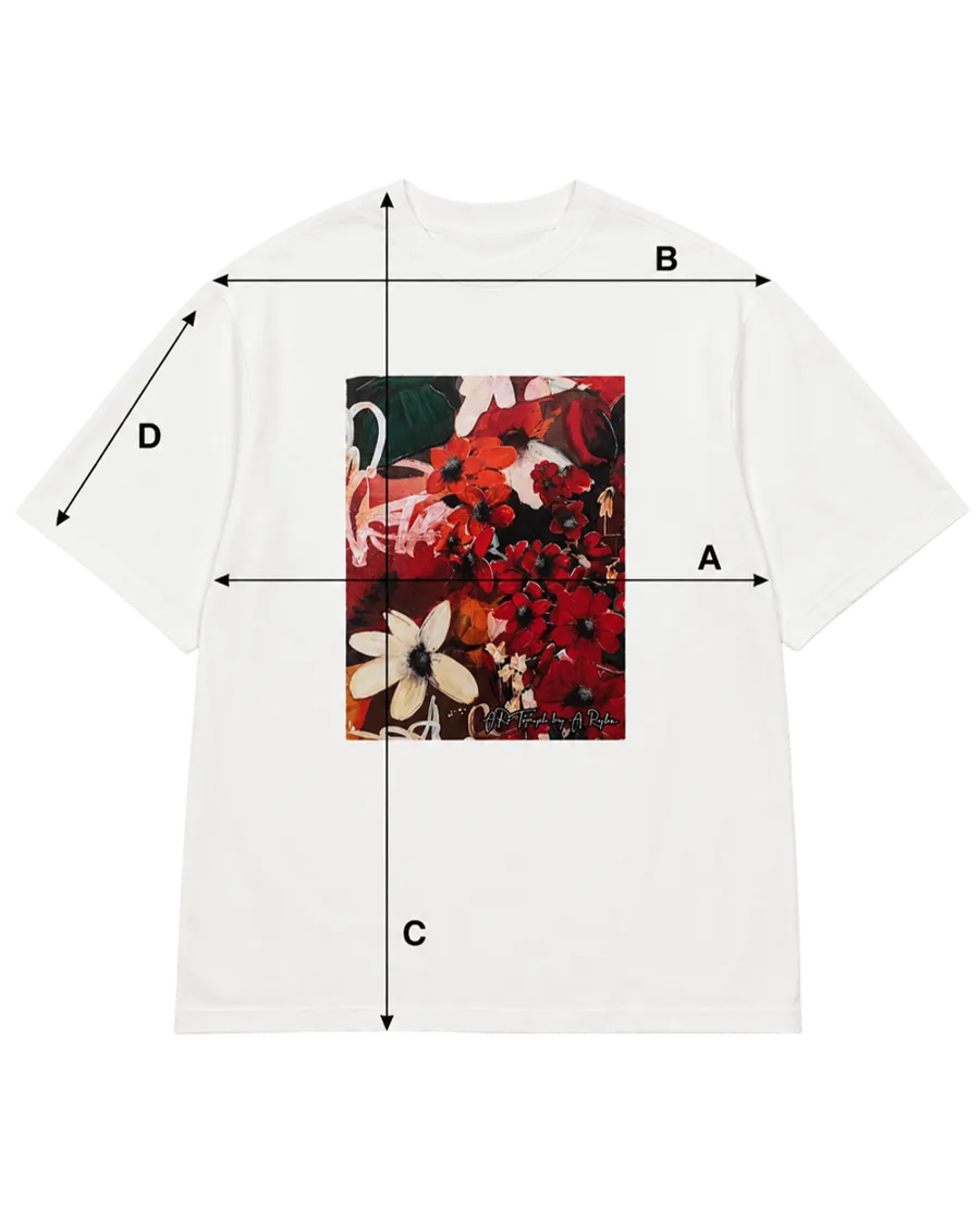 Art Window T-shirts measurement diagram with A, B, C and D points